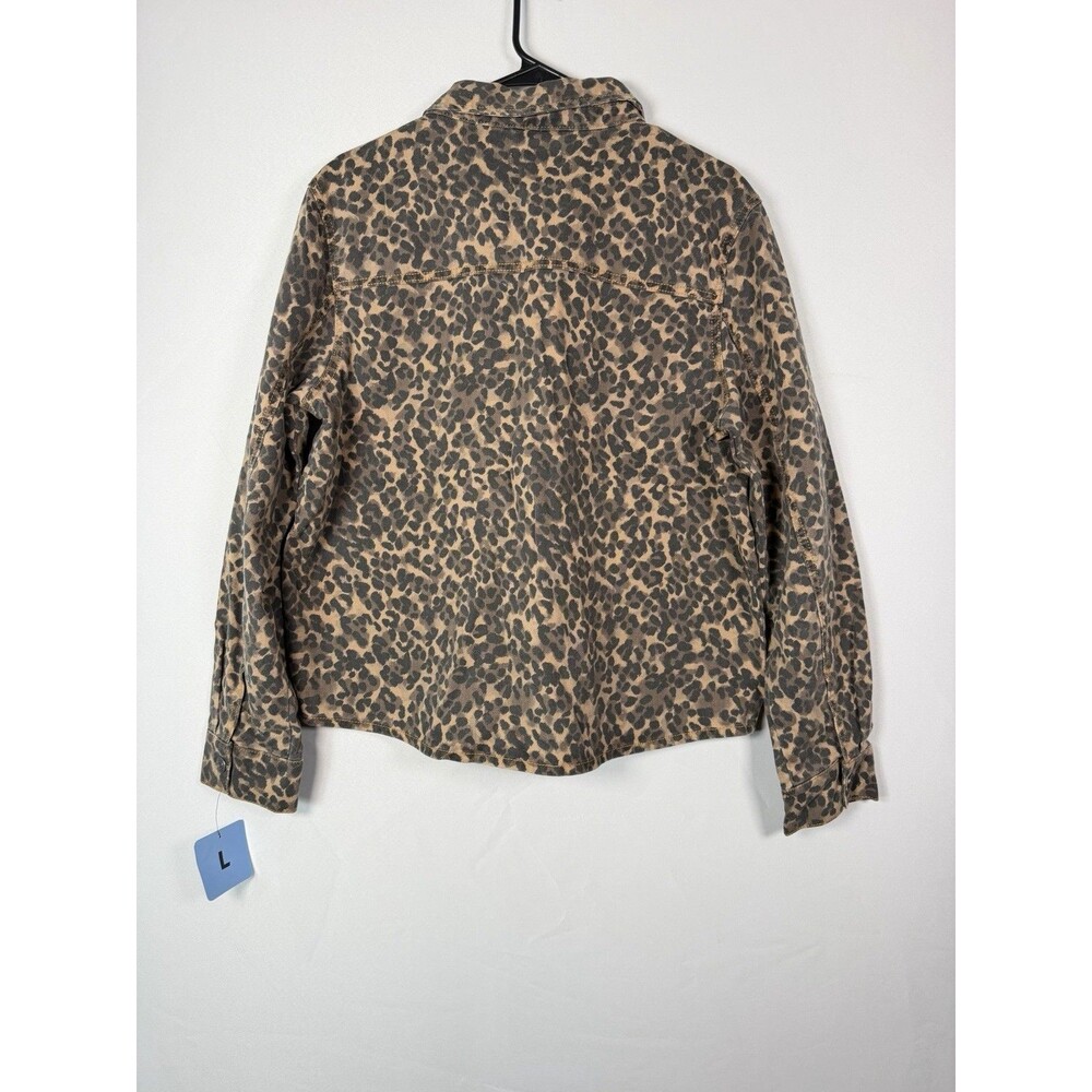Express Women’s Denim Jacket Size Large Leopard Print Brown Black NWT Cotton - Picture 5 of 12